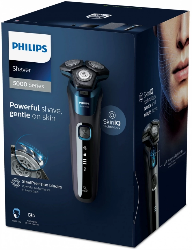 Умная электробритва для сухого и влажного бритья Philips Series 5000 SkinIQ S5586/66, светло-синий фото 2